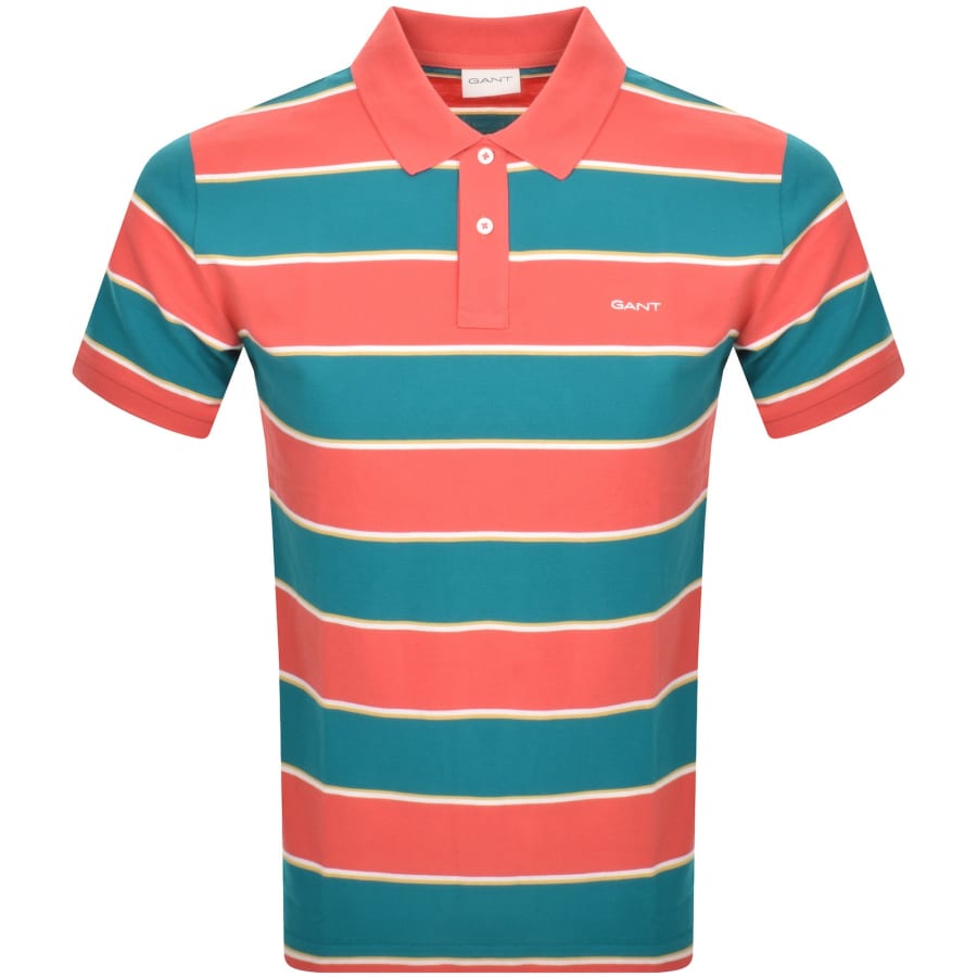 Gant Stripe Pique Polo T Shirt Blue